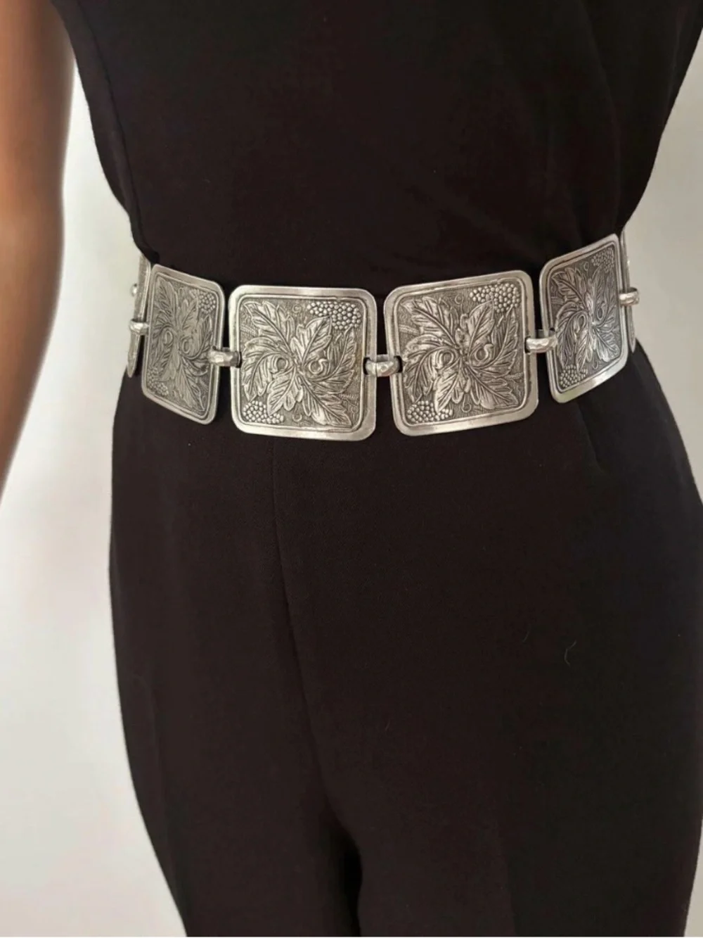 Alpaca silver Ornate Floral Link Belt - Silver Tone